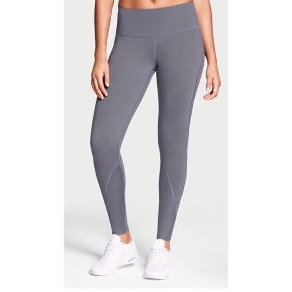 Victoria's Secret Knockout Laser Cut Eyelet Mesh Back Leggings Grey XS Long - Picture 1 of 12